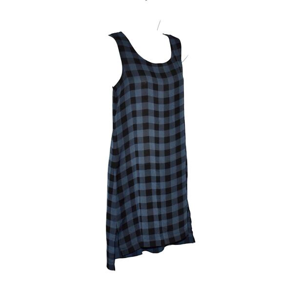 NEW EILEEN FISHER Blue & Black Buffalo Check Silk Scoop Neck Tunic Size XS $238 - Picture 3 of 7